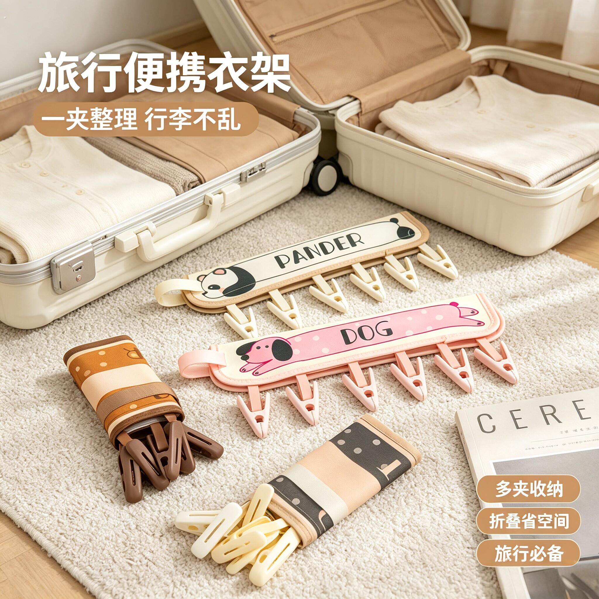 便携布艺衣架外出旅行晾衣服神器旅游酒店内衣袜子夹子折叠晾衣架