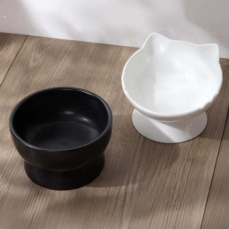 黑色猫碗食盆陶瓷斜口高脚宠物碗水碗粮碗猫咪碗不易打翻小猫专用