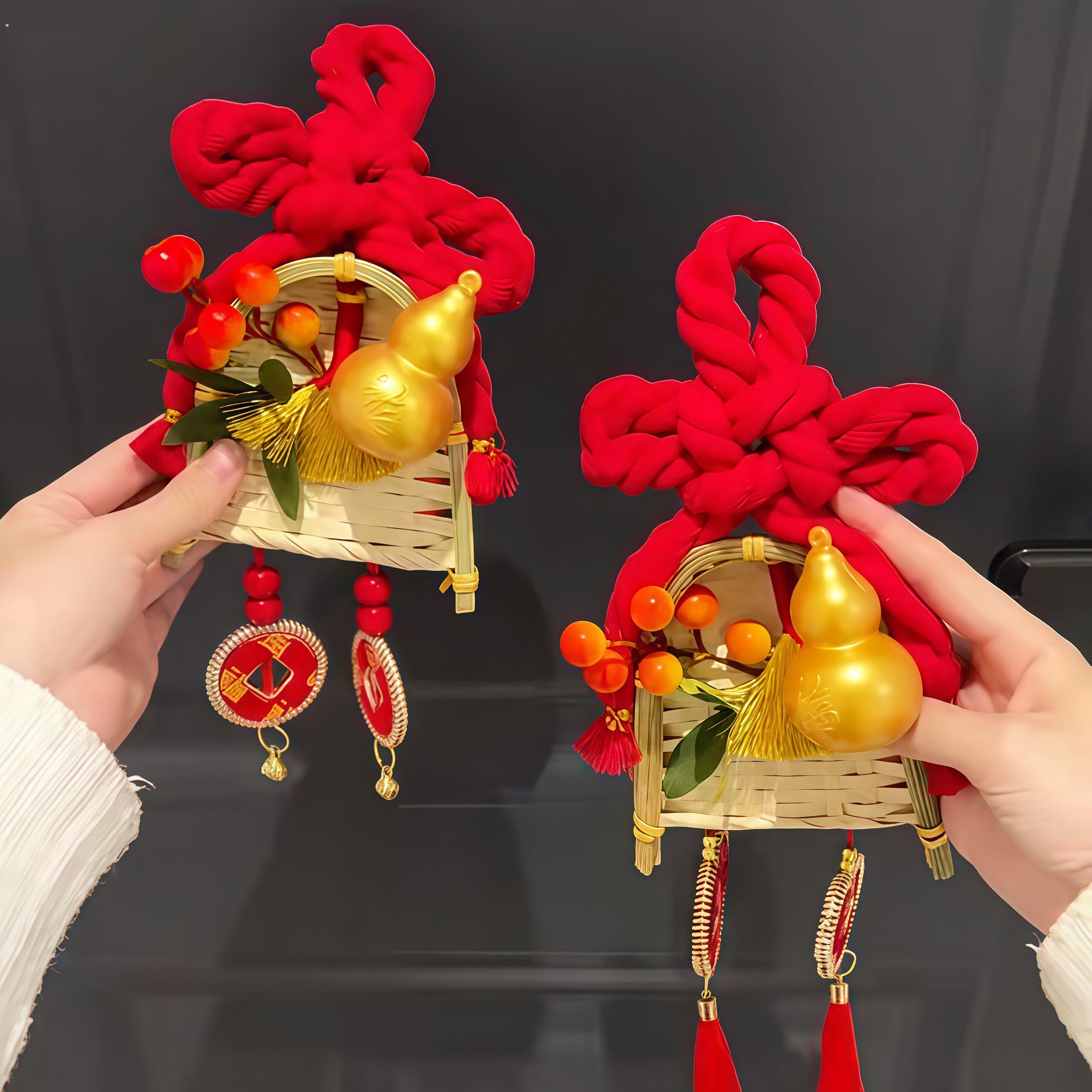 新年中国结毛绒簸箕扫把挂件红色福字葫芦玄关装饰品氛围入户门挂