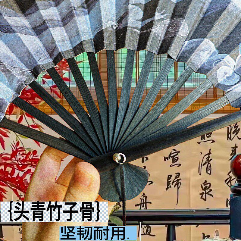 双面古风9寸扇子绢布折扇男扇中国风女生折叠配饰随身夏季扇汉服图片