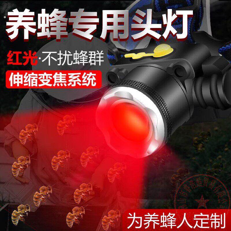 红光养蜂专用头灯查蜂取蜜蜜蜂灯座戴式手电筒调焦红白双光源