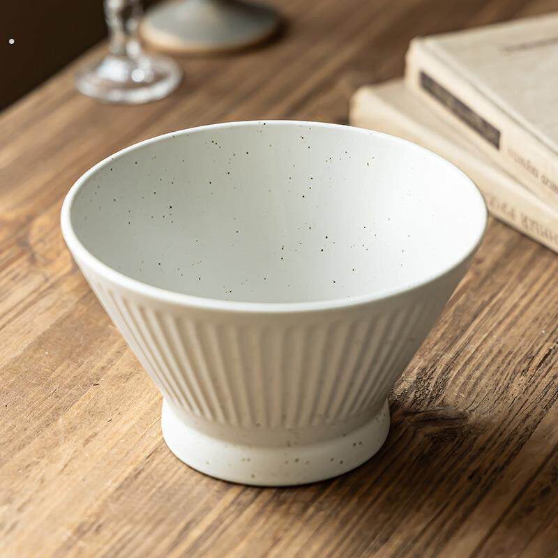 浮雕斗笠碗复古高脚碗家用陶瓷碗装泡面碗菜碗日式餐具小碗沙拉碗