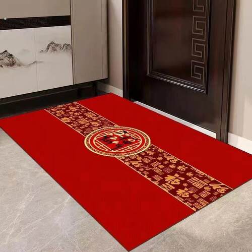 矽藻泥中式地垫门厅地垫耐脏红色门垫玄关地垫可裁剪防滑耐用喜庆