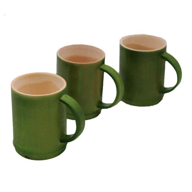 创意带把手竹茶杯竹筒茶杯水杯竹杯子天然竹子立式鲜竹蒸筒