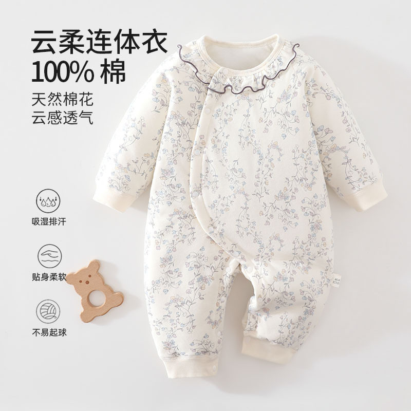 婴儿秋冬款40克薄棉连体衣爬服