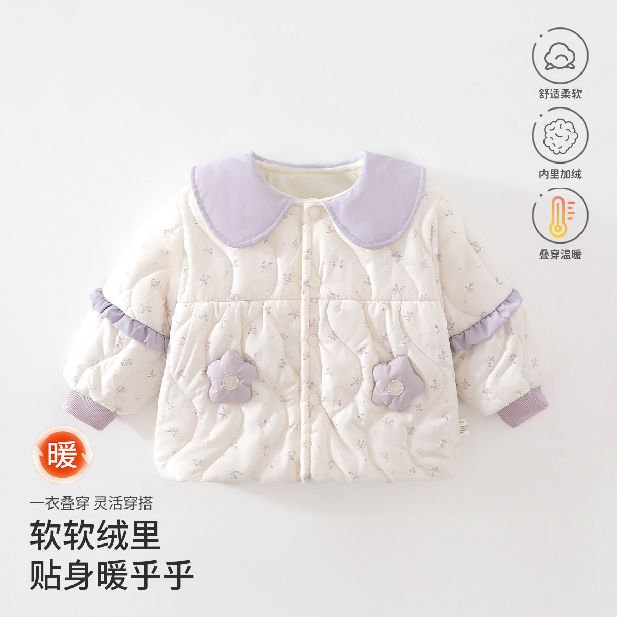 女童娃娃领碎花夹棉加厚保暖棉服