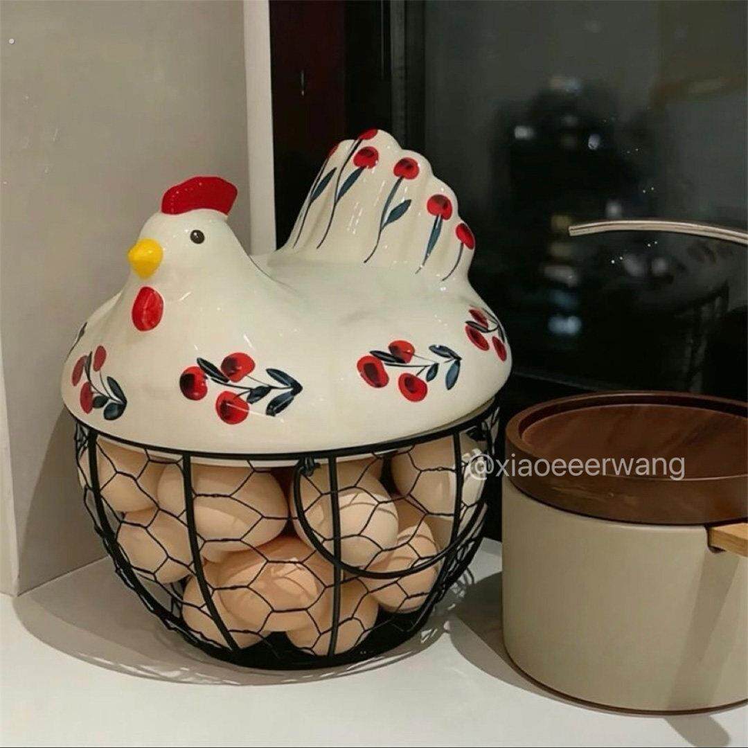 厨房鸡蛋收纳篮家用创意母鸡储物筐食物整理收纳筐铁艺装饰展示盒