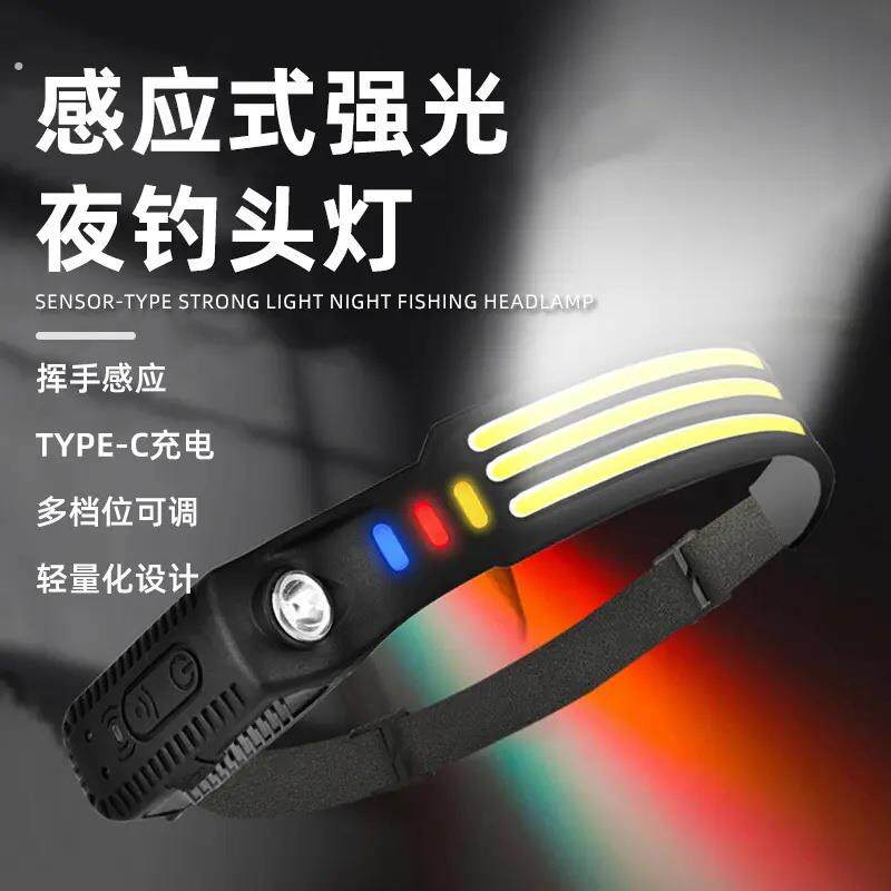 强光多功能户外照明感应磁吸双头旋转头灯高亮迷你骑行登山充电灯