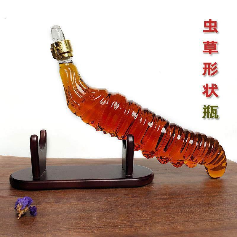 虫草造型玻璃酒瓶威士忌玻璃酒瓶酒吧饭厅工艺礼品摆饰玻璃摆件玻