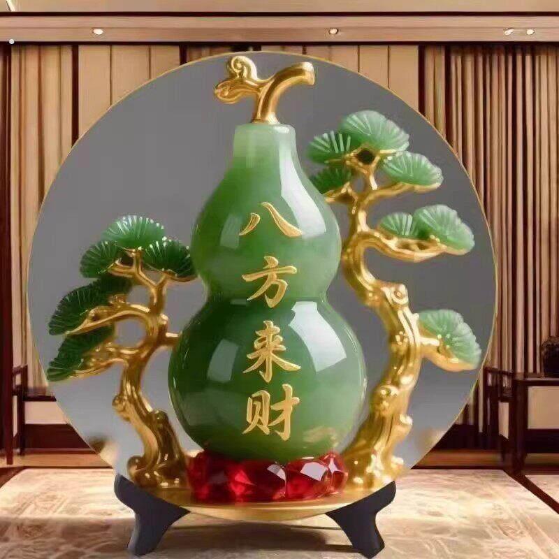 翠玉葫芦摆台家居玄关摆台八方来财好客厅旺宅摆件家用装饰画桌面