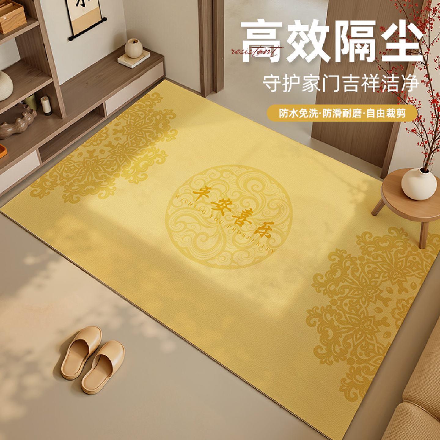 土黄色地垫入户门垫2026新款新中式玄关家用进门门口可擦免洗脚垫图片