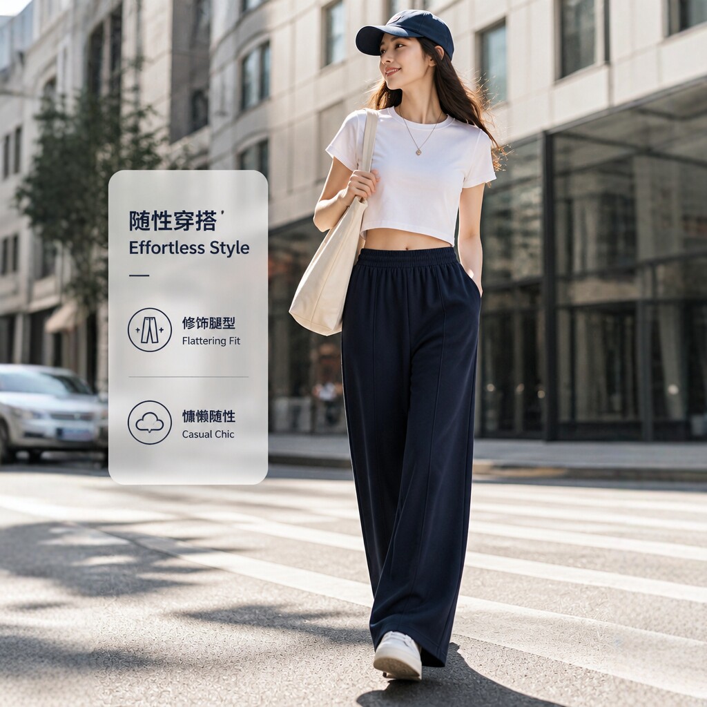自然腰高腰显瘦宽松透气阔腿裤