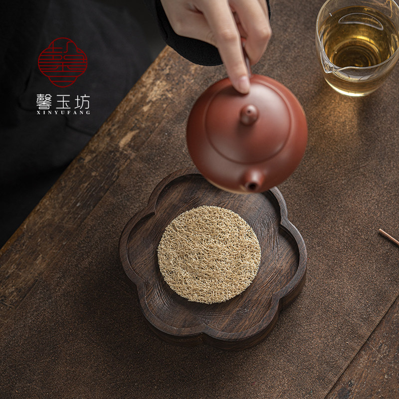 黑檀木梅花壶承小号干泡茶台实木自然纹养壶垫复古中式茶道配件