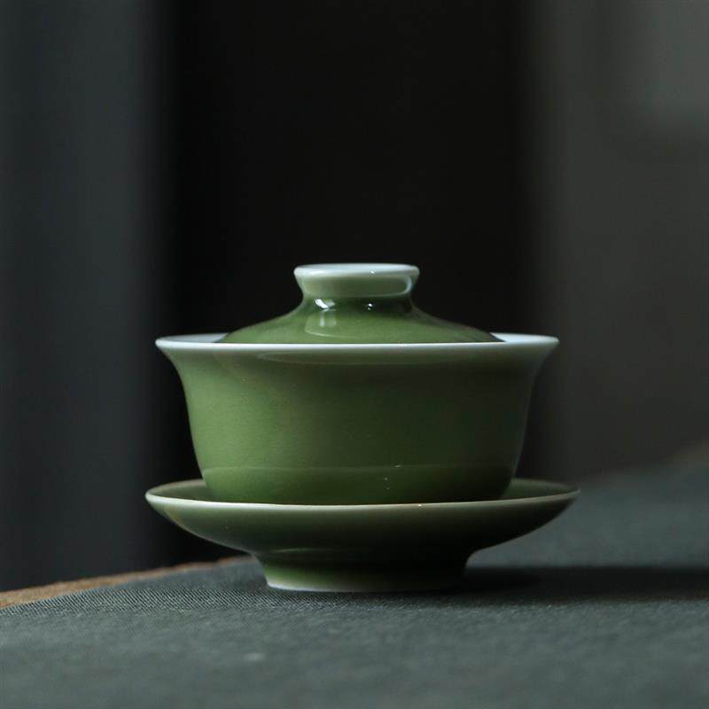 釉加宽盖碗品杯公道杯壶承渣斗功夫茶具景德镇梅子青高温颜色