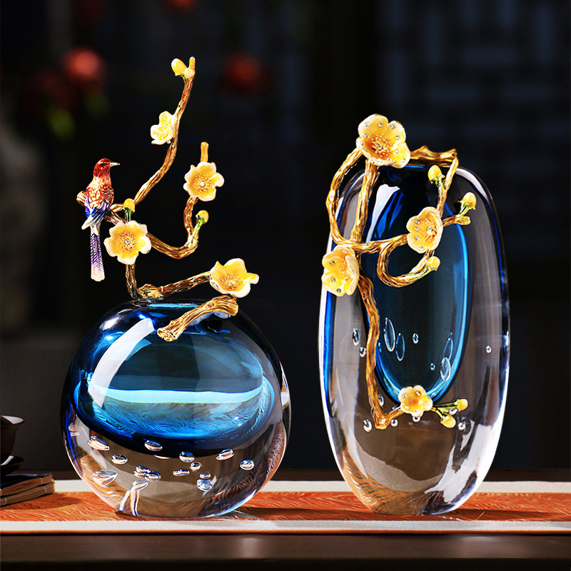 轻奢琉璃花瓶摆件高级感水晶玻璃客厅玄关酒柜摆设高档家居装饰品