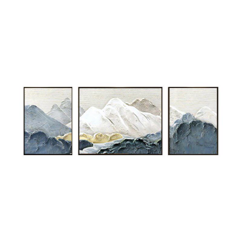 客厅挂画免打孔钉沙发背景墙2023新款客厅东墙靠山三连装饰画蓝色