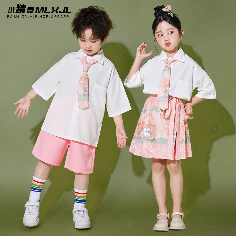 小学生夏季校服班服幼儿园啦啦队园服夏装儿童六一表演服女童裙子