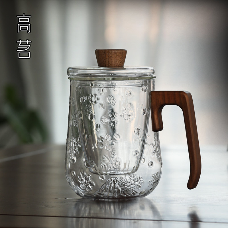 日式泡茶杯个人专用女士办公室茶道杯茶水分离玻璃带柄茶具杯子