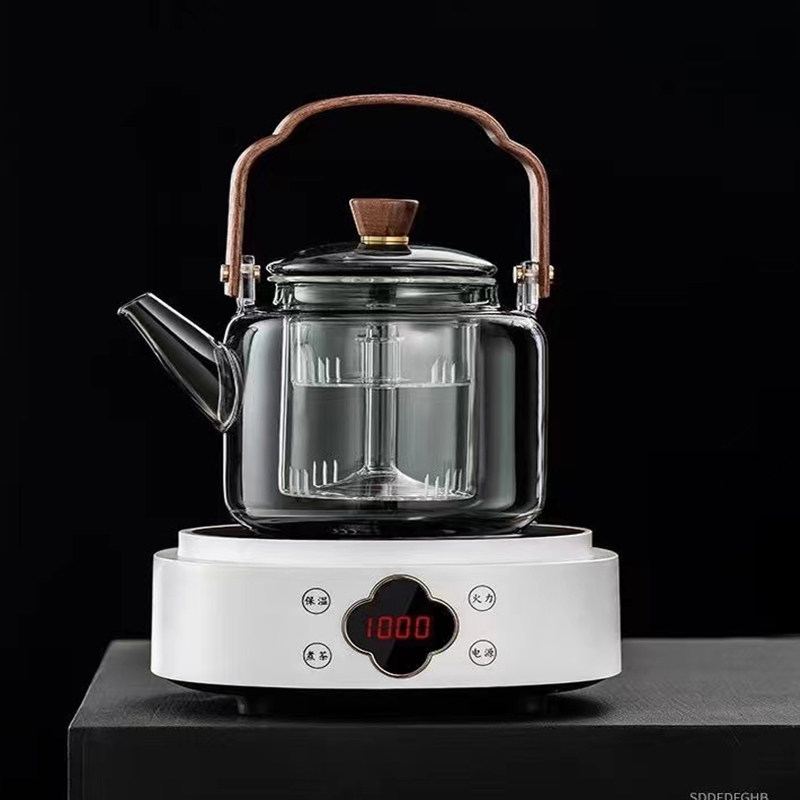 祥云木把提梁壶玻璃泡茶壶耐高温泡茶具套装蒸煮壶玻璃两用电陶炉