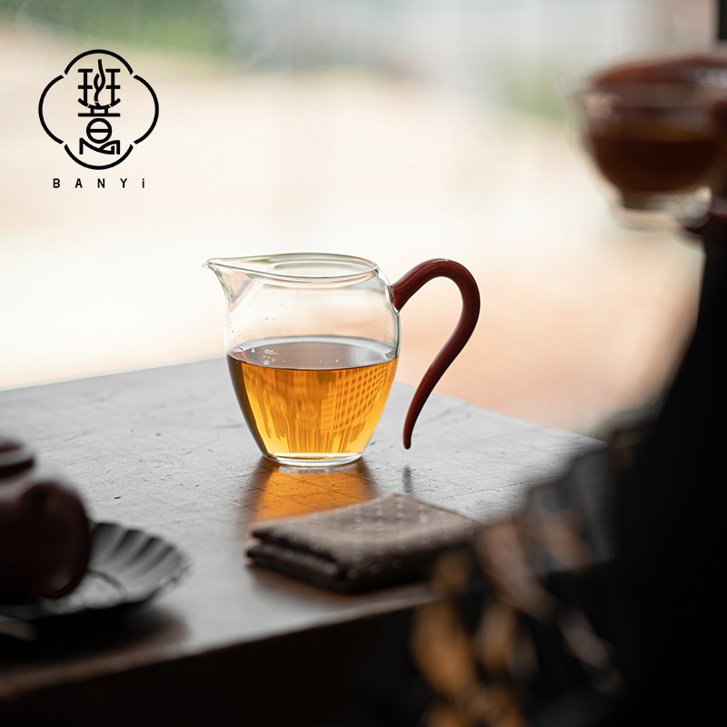 草堂玻璃公道杯汝红把手分茶器轻奢高透耐热公杯高端功夫茶具匀杯