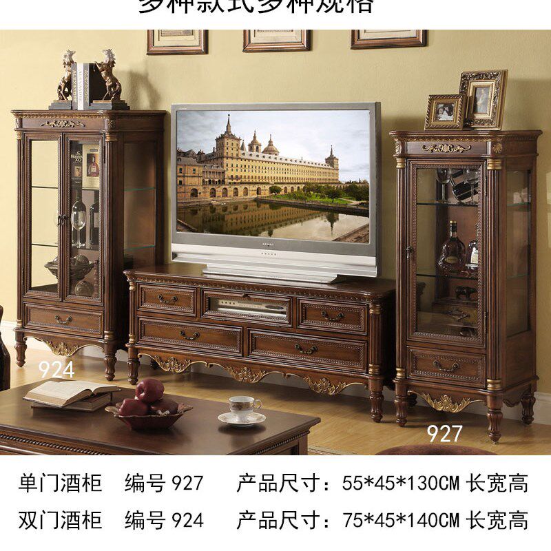 美式实木酒柜展示收纳柜餐边柜储物柜欧式客厅茶水柜角落靠墙柜