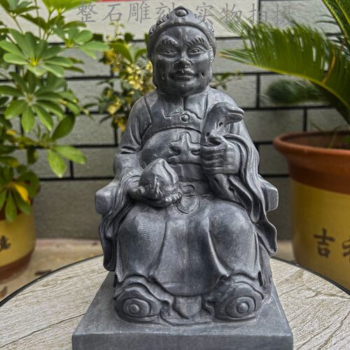 石雕青石土地公土地婆神像供奉摆件福德正神招财保平安石头人物像