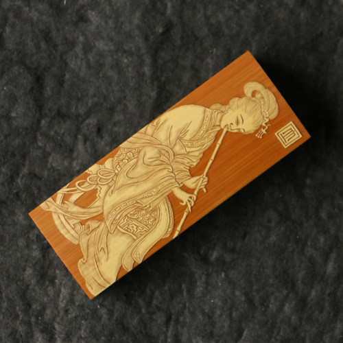 十几年老玉竹东阳名家裘立刚本工精工留青雕刻侍女图牙签盒竹雕刻