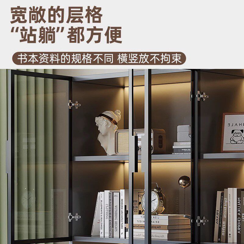 书柜带玻璃门一体整墙客厅书房办公室手办储物展示柜定制落地书架
