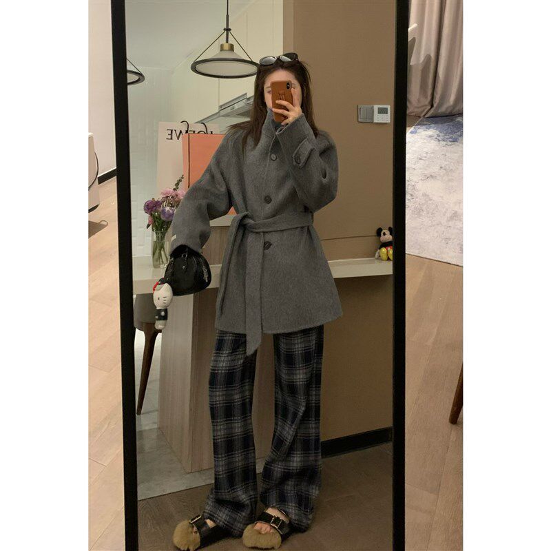 VASSE 松弛设计感 高克重加厚全羊毛双面呢白色立领斗篷毛呢大衣