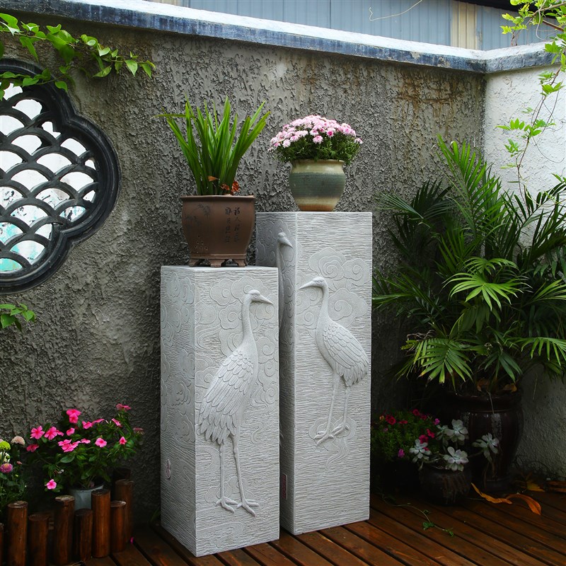 新中式庭院装饰落地摆件酒店大厅玄关仿石展示柱阳台花园盆景底座