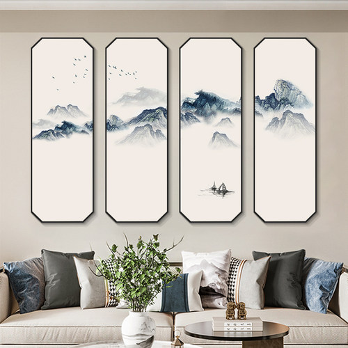 八边形禅意水墨画新中式客厅装饰画沙发背景墙靠山挂画茶室画