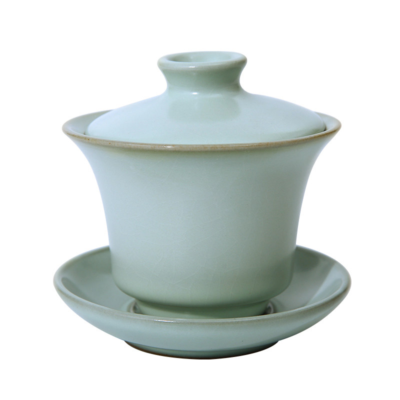 美到家手工盖碗汝窑开片陶瓷茶具 三才功夫茶备组大号泡茶陶瓷碗