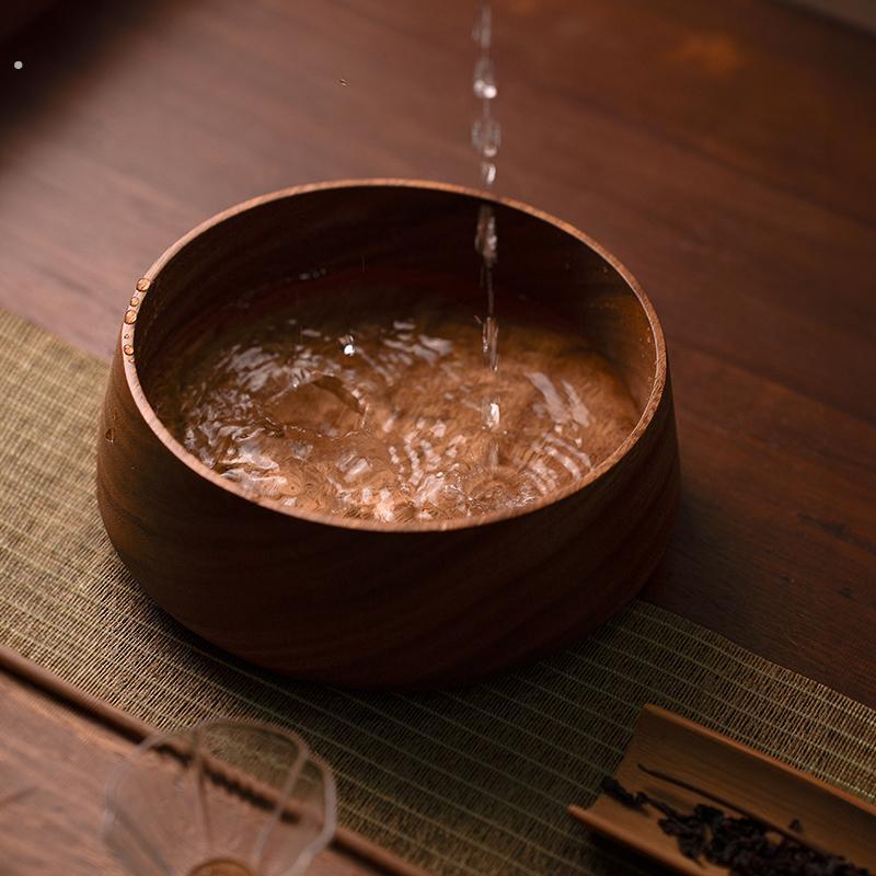 胡桃木家用建水实木干泡碗大小茶洗茶桌废水桶功夫茶道配件