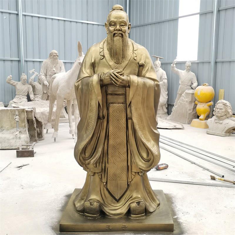 大型孔子雕像彷古铜铸铜校园古代黄铜人物雕塑孔子孟子玻璃纤维塑