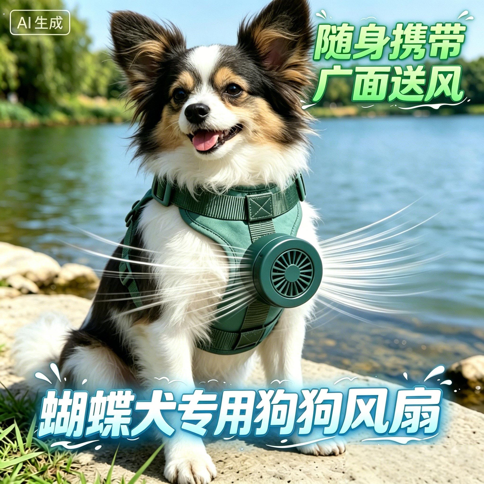蝴蝶犬专用狗狗风扇宠物电风扇狗用夏天降温神器夏季空调扇防中暑