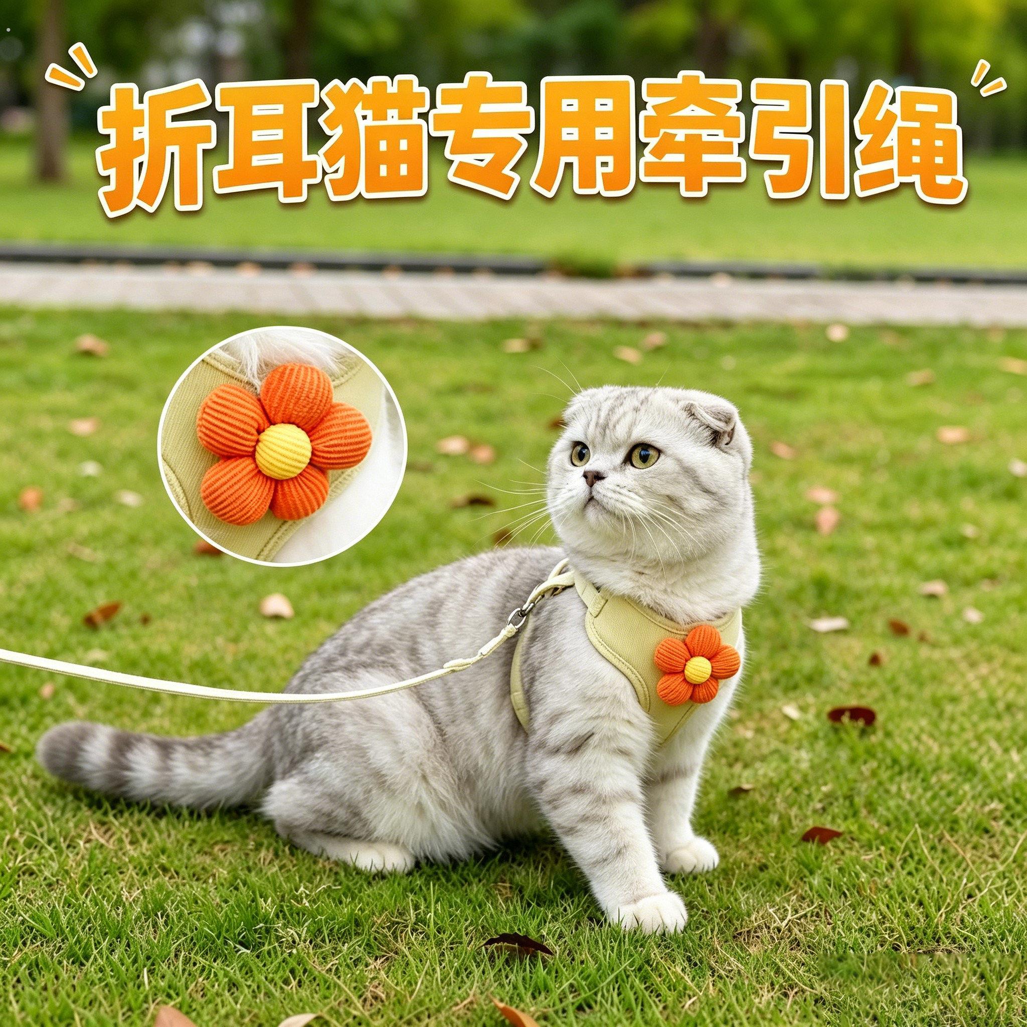 折耳猫专用小猫牵引绳猫咪宠物幼猫防挣脱外出背带遛猫绳子工字型