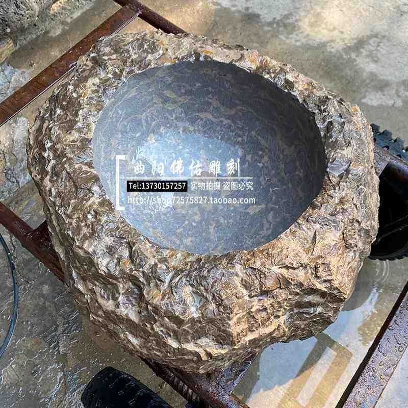 中式庭院青石流水石槽石钵手工制作石缸石盆日式落地景观装饰摆饰