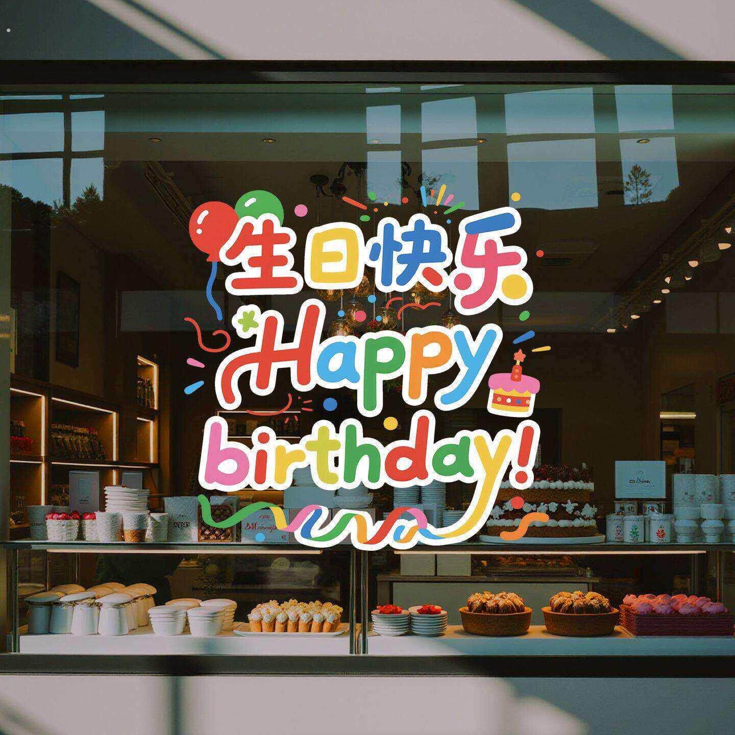 生日快乐璃贴纸阳台客厅推拉门窗无痕贴店铺橱窗装饰布置玻璃贴画