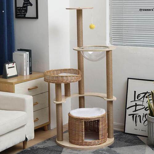 猫爬架藤编猫窝实木跳台太空舱四季通用高品质多层猫爬架(圆厂家