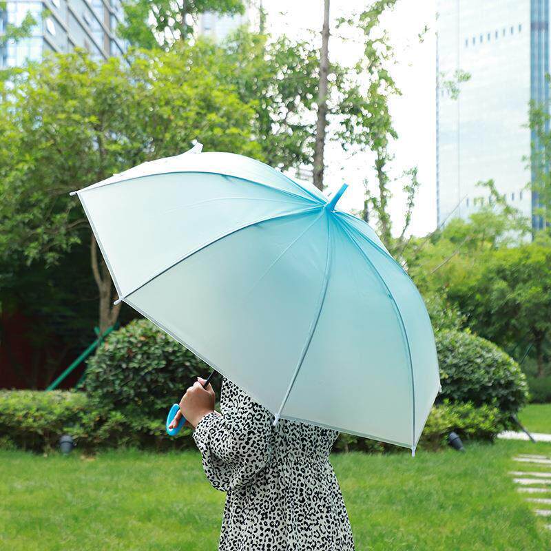 小清新长柄雨伞透明彩色渐层直杆伞磨砂薄膜舞蹈伞制定