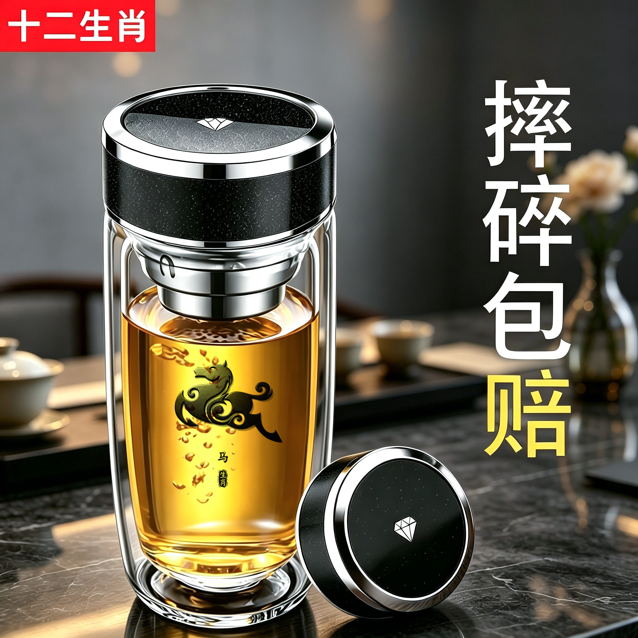 车载加厚玻璃杯茶水分离防漏泡茶