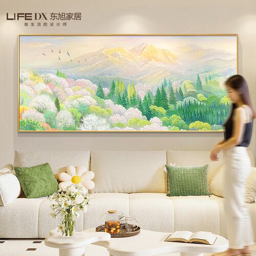 日照金山客厅装饰画奶油风沙发背景墙装饰画治愈系风景纯手绘油画