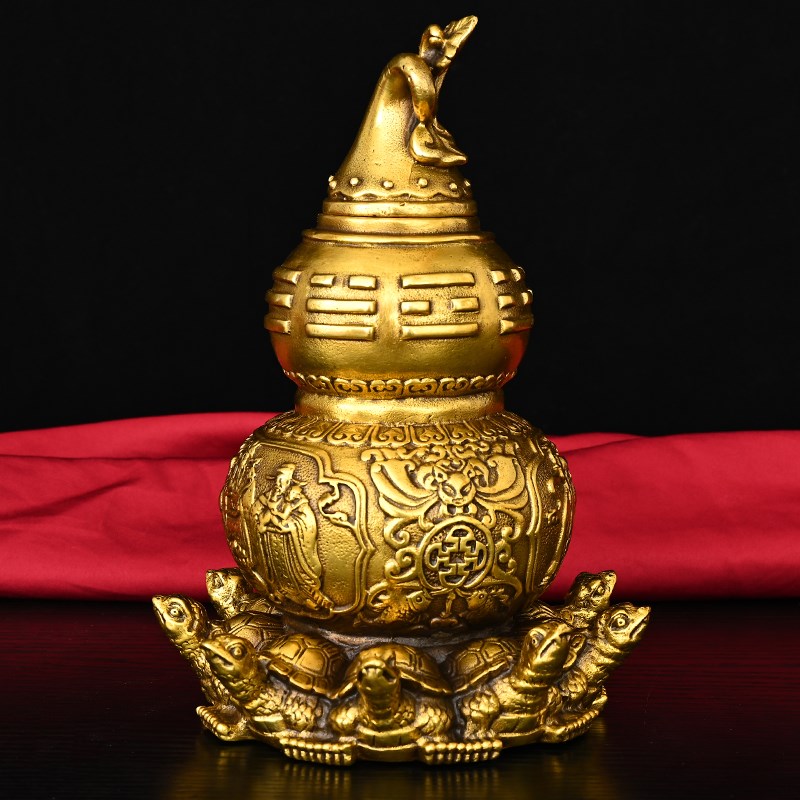 纯黄铜九龟葫芦摆件开口八卦天医葫芦家用桌面装饰品八宝福禄龟葫
