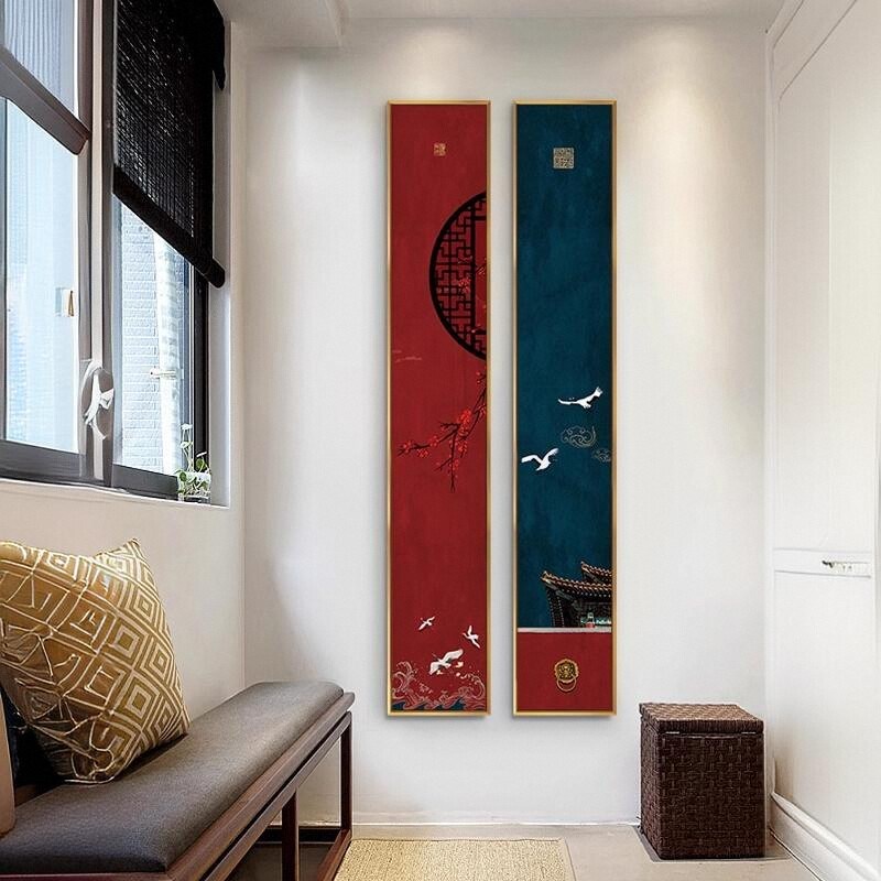 新中式条屏挂画走廊入户玄关竖版装饰画国潮风沙发背景墙茶室字画