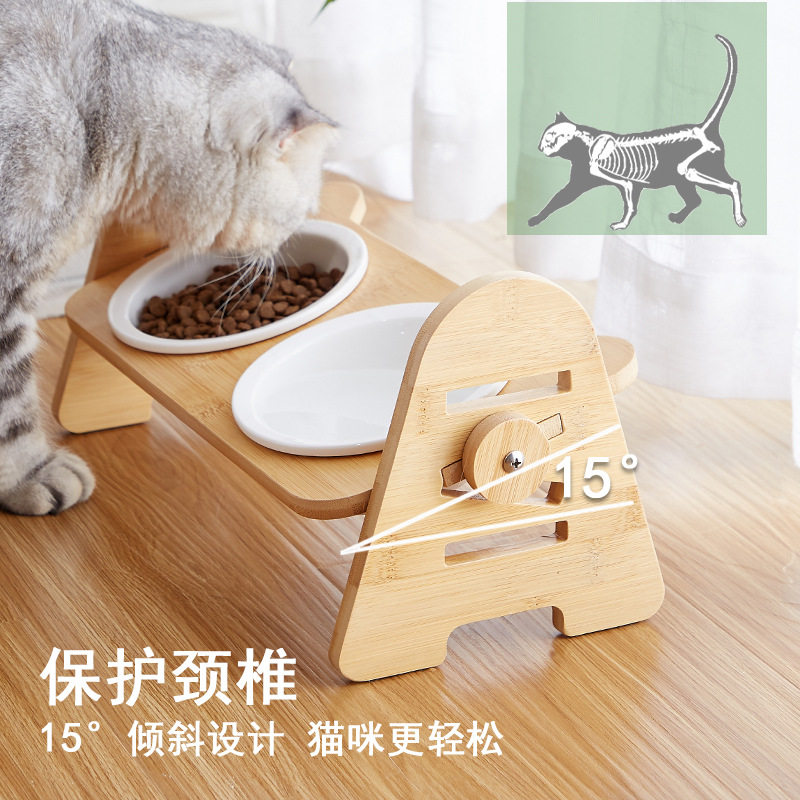 猫碗陶瓷防打翻喝水一体狗狗食盆斜口猫咪饭碗水碗宠物用品猫粮碗