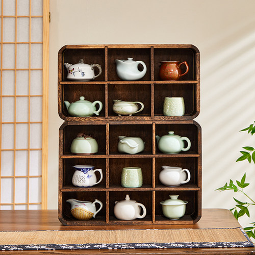 博古架实木中式多宝阁格子台面茶杯架置物架茶叶茶壶紫砂壶展示架