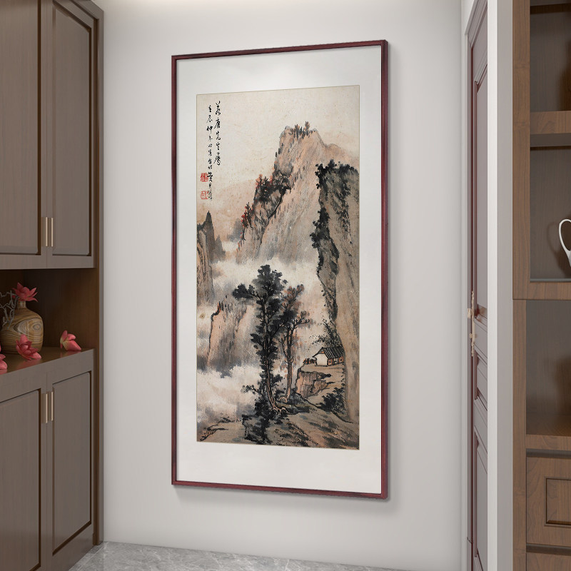 国画山水画新中式玄关装饰画书房茶室办公室壁画竖版黄君璧挂画