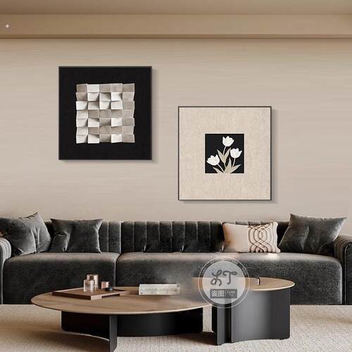 复古中古高级感客厅装饰画沙发背景墙画挂画法式极简餐厅餐桌墙画