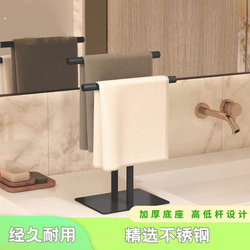 毛巾架台式不锈钢台面抹布架立式桌面置物架洗手台免打孔毛巾挂