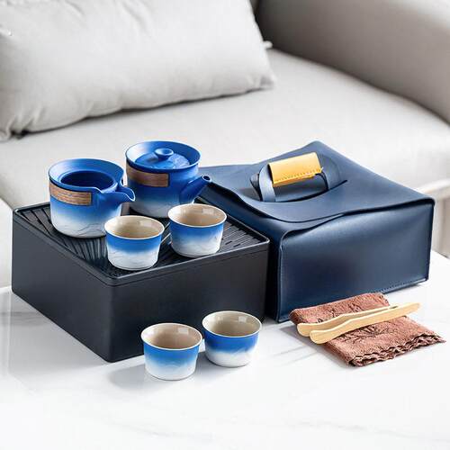 商务礼品户外茶具粗陶渐变木古茶具小套家用礼盒旅行陶瓷茶器定制